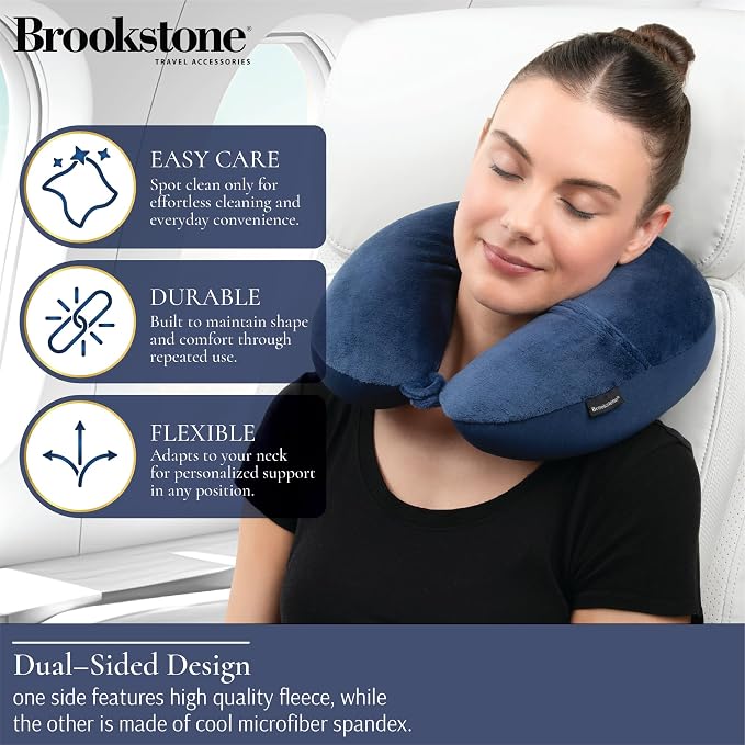 Brookstone Microbead Neck Pillow Soft Travel Pillow with Phone Pocket | Millions of Tiny Beads Flex to Your Shape for Custom Support, Dual-Sided Fleece and Cool Microfiber Sides Suit Any Season - Image 3