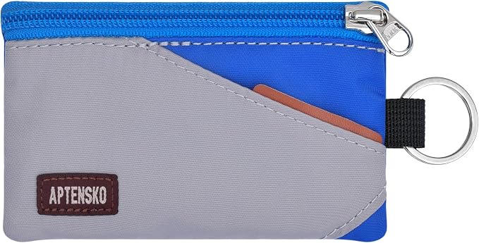 RFID Blocking Travel Wallet with Adjustable Lanyard, Small Nylon Zipper Pouch and Badge Holder for ID, Credit Cards, Cash, Keys, Commuters (Grey+Blue) by APTENSKO