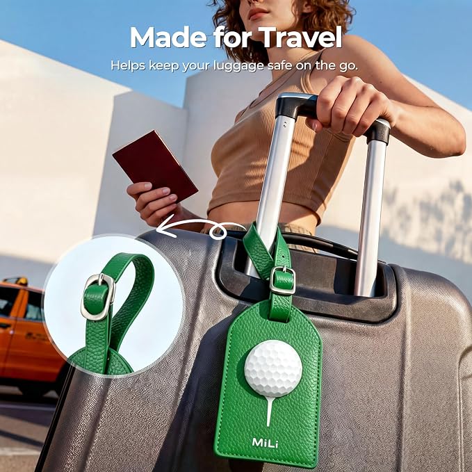 MiLi Leather Golf Design Bag Tracker Tag for iOS & Android | Works with Apple Find My & Google Find Hub, Bluetooth Locator for Golf Clubs, Travel Bags, Premium Golf Gift, Green - Image 8
