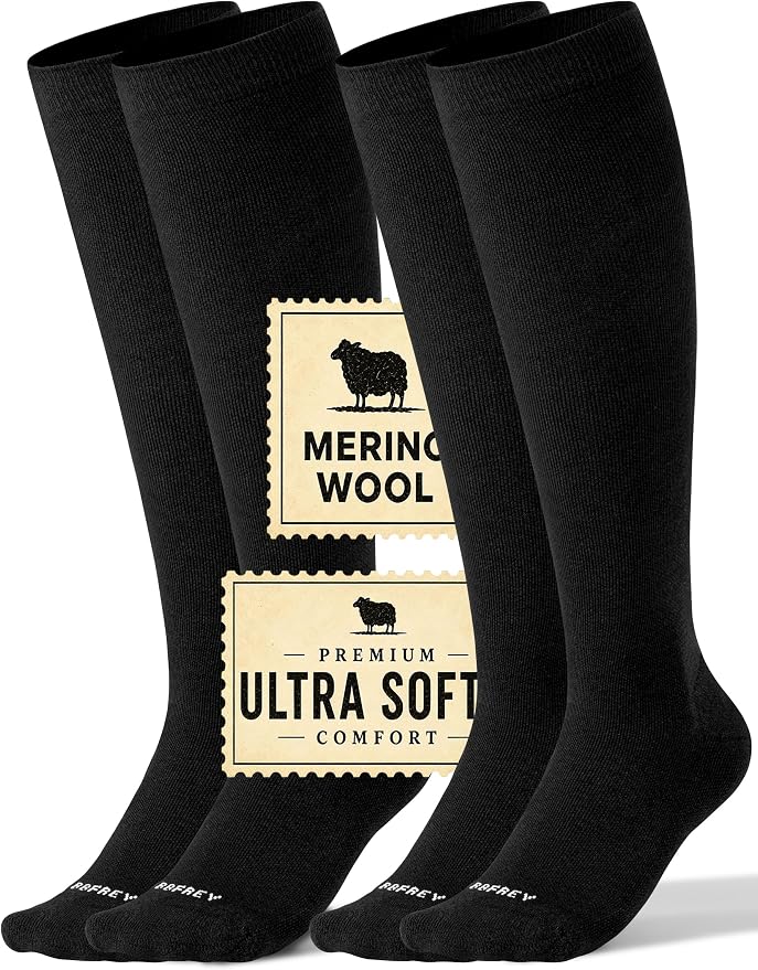 Silky-Soft Merino Wool Compression Socks 15-20 mmHg for Women & Men 2 Pairs | High-Stretch Adaptive Fit | Moisture-Wicking & Breathable | Seamless Toe| Cushioned Sole | Ideal for Flying, Travel & Running by Bbfrey