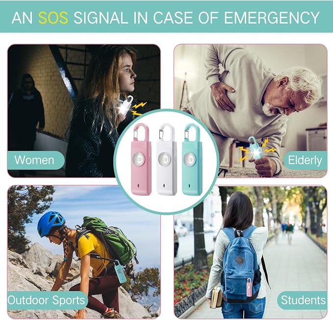 Tellegloww 6 Pcs 130 dB Personal Safety Alarm for Women, Personal Alarm Keychains Loud Siren with LED Strobe Light & Low Battery Notice Rechargeable Self Defense Keychain for Mom(Macarons,Snap) - Image 6