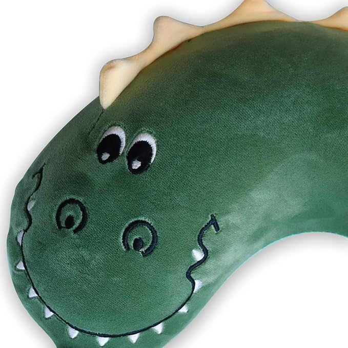 Sexysamba Cartoon Headrest & Neck Pillow for Kids Boys & Girls, Teens, Travel Accessories for Airplane, Car, Recline, Memory Foam Cute Travel Pillow with Sleep Eye Mask - Dinosaur - Image 6