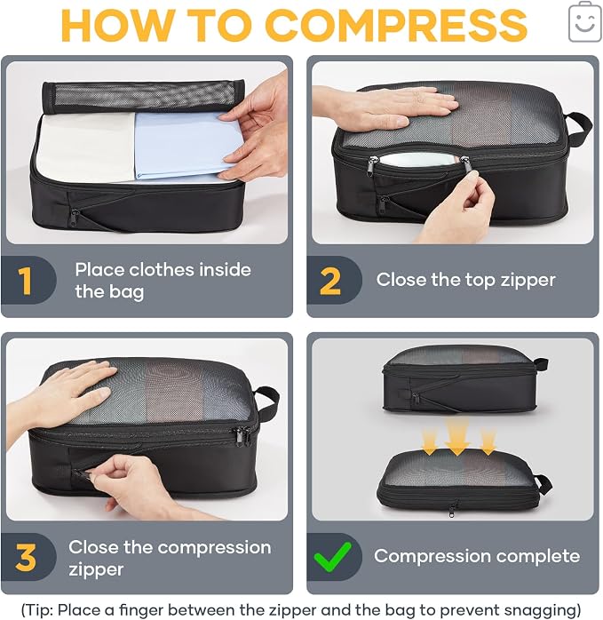Veken 6/9/11 Set Compression Packing Cubes Garment Bags for Travel Essentials,Compressible Expandable Luggage Organizer Bags for Clothing,Space Saver Bags with Over 1000 pcs of Mesh Holes(Black) - Image 3
