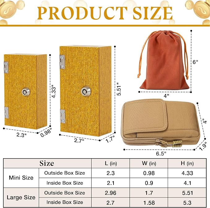 Acrylic Cash Box for Gambler 2 Pack Large and Small,Shimmering Gold Winners Bank with Keys, Slot, Storage Bag, Waist Bag, Portable Casino Money Organizer Safe Lock Box - Image 2