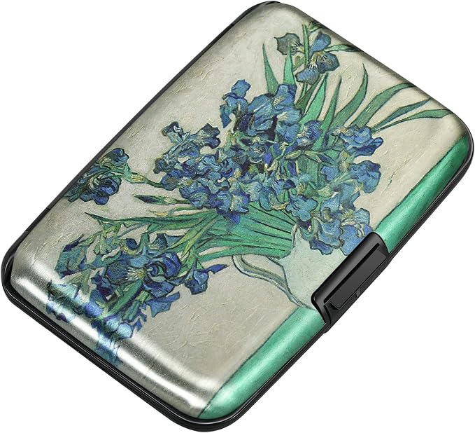 Mini RFID Aluminum Wallet Credit Cards Holder Business Card Case Metal ID Case for Men Women(Iris Flower 2#) by ELFISH