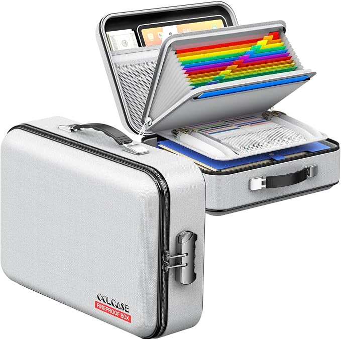Fireproof Document Organzier with Lock, Hard Fireproof Document Box | Hard-Shell Fireproof Waterproof Document Box with Combination Lock Grey - Image 8