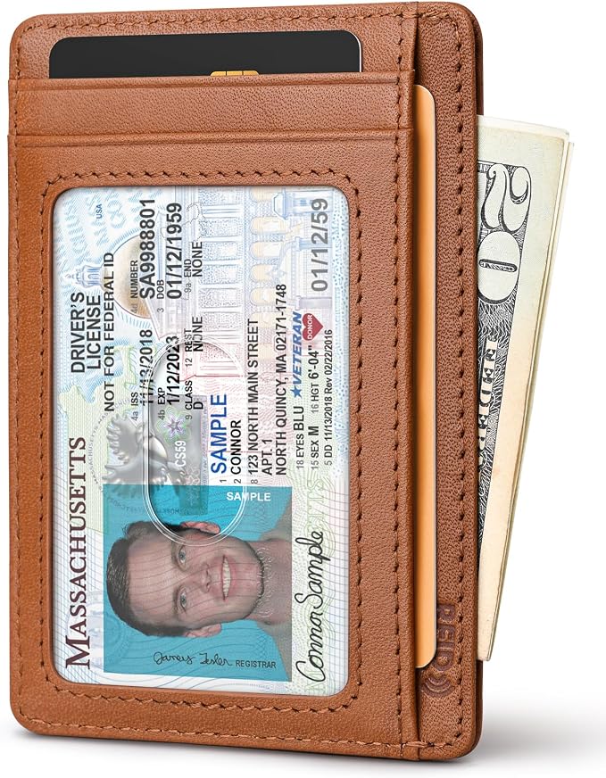 Buffway Slim Wallet for Men Women Minimalist Small Leather Front Pocket Wallets with RFID Blocking and Gifts Box - Bassa Brown - Image 2