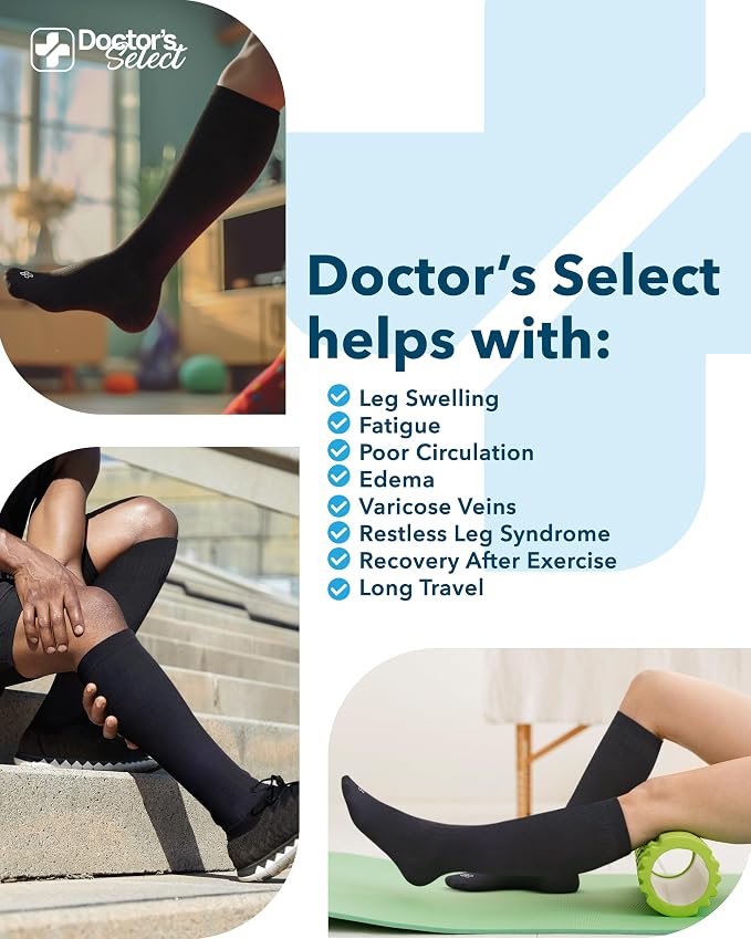 Doctor's Select® Bamboo Viscose Light Compression Socks for Women & Men - 3 Pairs, 8-15 mmHg Compression Socks, Knee High - Image 5