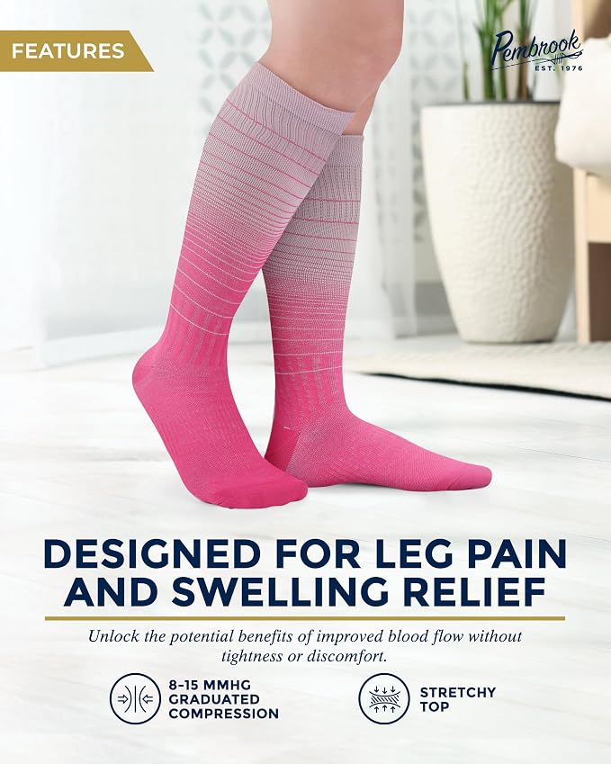 Pembrook® Bamboo Viscose Light Compression Socks - 3 Pairs | 8-15 mmhg Compression Socks | Knee High Comfort Support Socks - Image 3