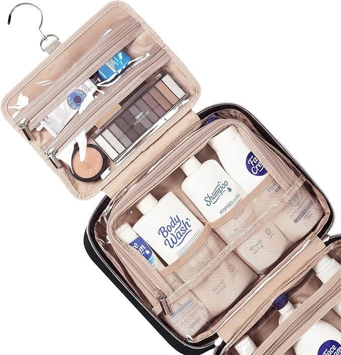 NISHEL Travel Toiletry Bag for women, Portable Hanging makeup Organizer | for Travel-Sized Shampoo, Conditioner, Brushes Set, makeup Accessories, Large Size, Black - Image 4
