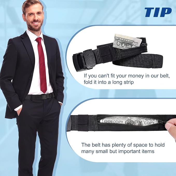 2 Pcs Money Belts for Travel for Men with Hidden Money Pocket Travel Security Belt Nylon Anti Theft Wallet with Plastic Buckle for Dad Business Outdoor Work Boyfriend, Coffee and Black - Image 6