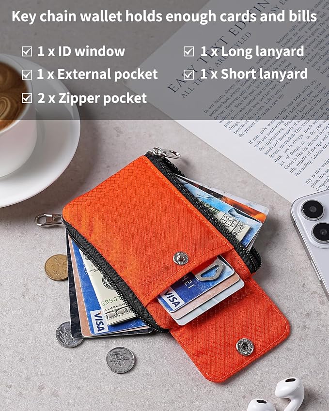Artpaxy Minimalist Wallet For Mens Womens, Keychain RFID Blocking Zipper Small Wallet with ID Window 2 Lanyards,Water Resistant Travel Cash Card Coin Case Boys Girls - Image 5