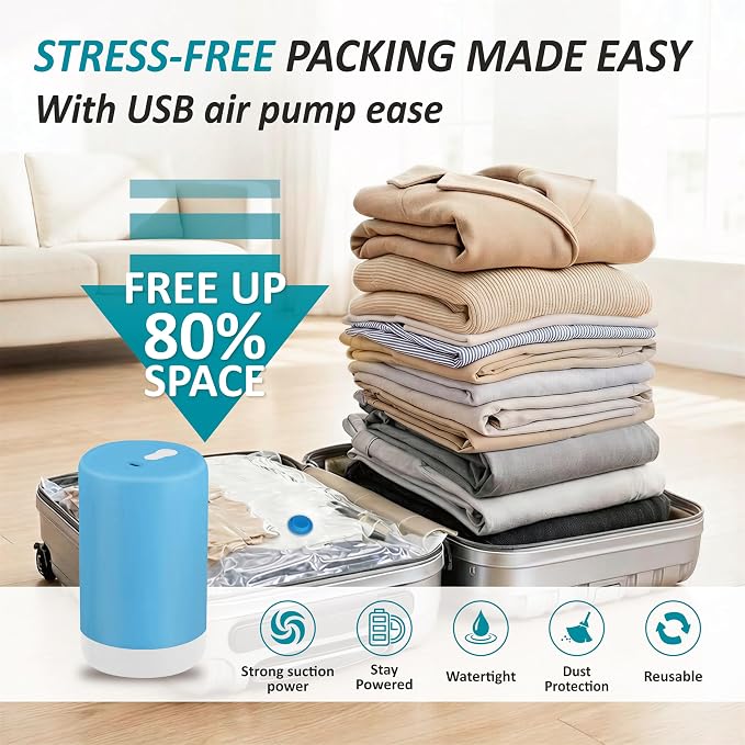 Cozy Essential Travel Vacuum Storage Bags with Rechargeable Cordless USB Pump, Space Saver Bags for Luggage, Suitcase, Carry-On, for Clothes, Blankets, Bedding & Seasonal Storage,26 Combo - Image 2