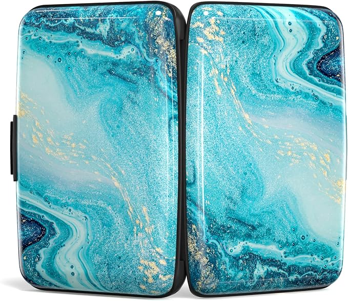 Credit Card Holder, Mini Aluminum Card Wallet RFID Blocking Slim Metal Hard Card Case for Women Men, Blue Ocean Marble - Image 5