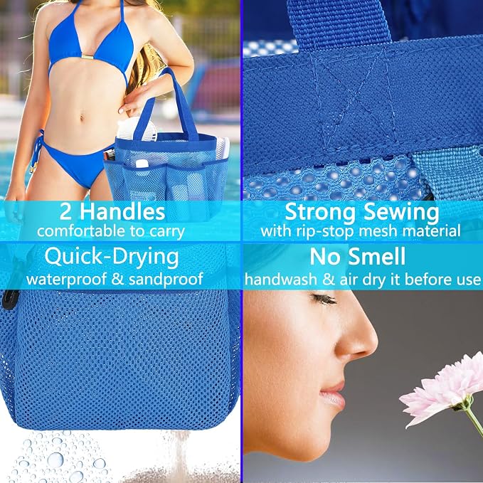 Fammart Mesh Shower Caddy Portable for College Dorm Room Essentials, Odorless Polyester Large Shower Tote Bag with Dual Handles, 8-Pocket Quick-Dry Toiletry Organizer for Travel, Beach, Camping, Gym - Image 6