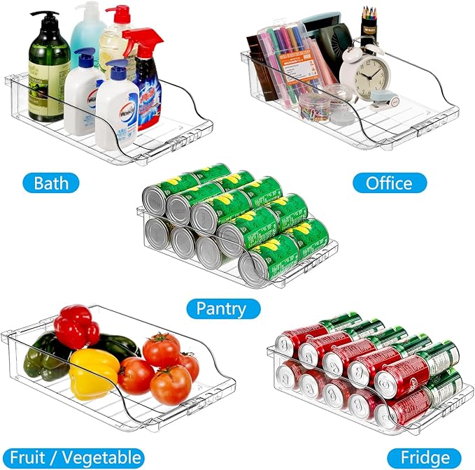 4 Packs Refrigerator Organizers and Storage Width Adjustable Can Organizer for Refrigerator Expandable Soda Can Dispenser for Beer Soda Pop Can Soda Organizer for Fridge Kitchen Pantry Clear - Image 6