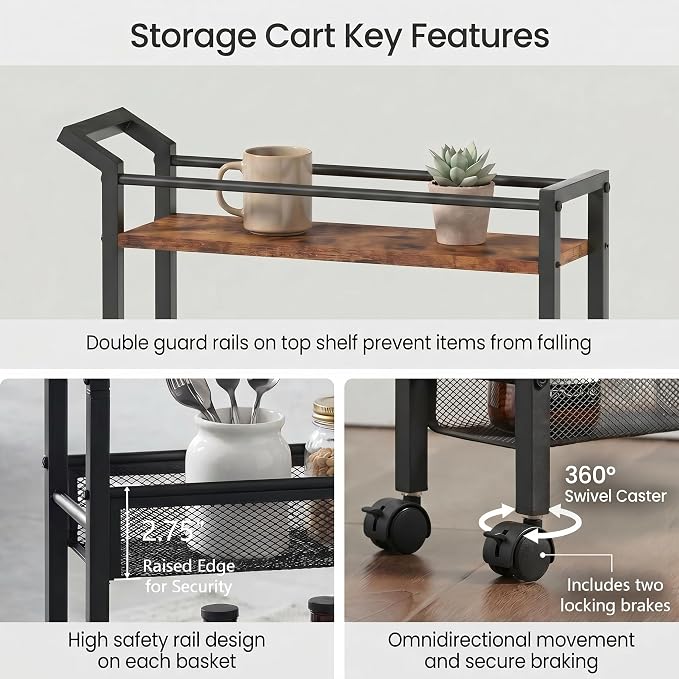 4 Tier Slim Rolling Storage Cart, 5.1 Inch Wide Narrow Storage Cart with Handle, Iron Wood Utility Slide Out Pantry Shelf Organizer for Laundry Room, Bathroom, Kitchen, Small Spaces, Black - Image 6