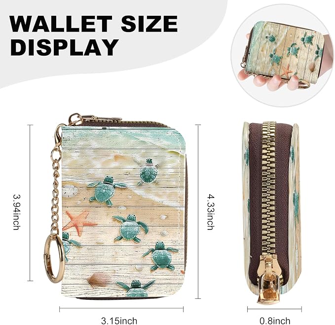 Credit Card Holder for Women,Small Rfid Wallet with Keychain Zipper,Cute PU Leather Card Case Wallet，Accordion Credit Card Wallets Gift,Turtle - Image 4