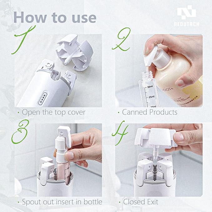 4 in 1 Travel Dispenser Bottles Shampoo Refillable Leak Proof TSA Compliant Size Containers Toiletries Toiletry with Pump Design Portable Organizer Conditioner Lotion Cream Vacation (Green) - Image 4
