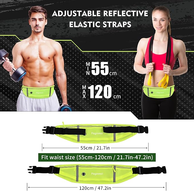 Slim Running Belt Fanny Pack, Waist Pack Bag for Women Men, Running Pouch for Phone Waterproof Reflective with 3 Pouches, Running Phone Holder for Sports, Traveling (Green) - Image 2