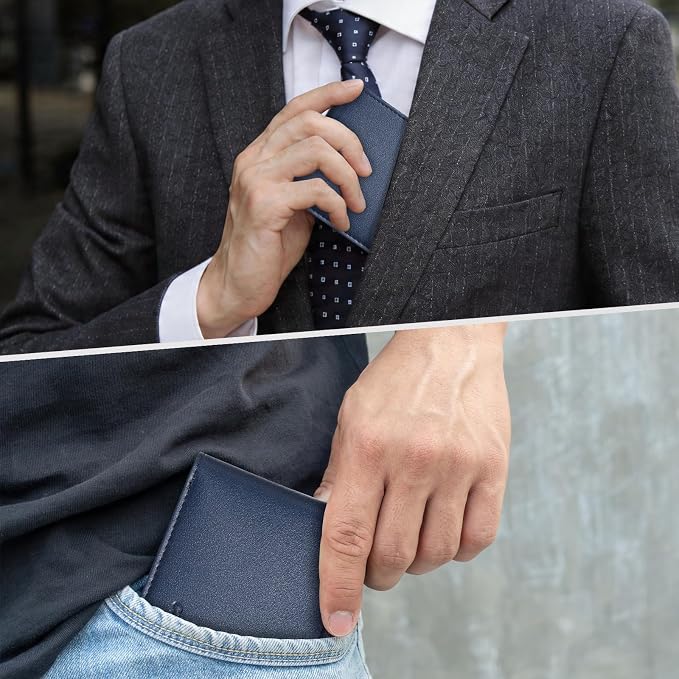 Chelmon Slim Wallet for Men ID Window with RFID Blocking Front Pocket Minimalist Bifold Bussiness Card Holder Gift for Men, Dark Blue - Image 6