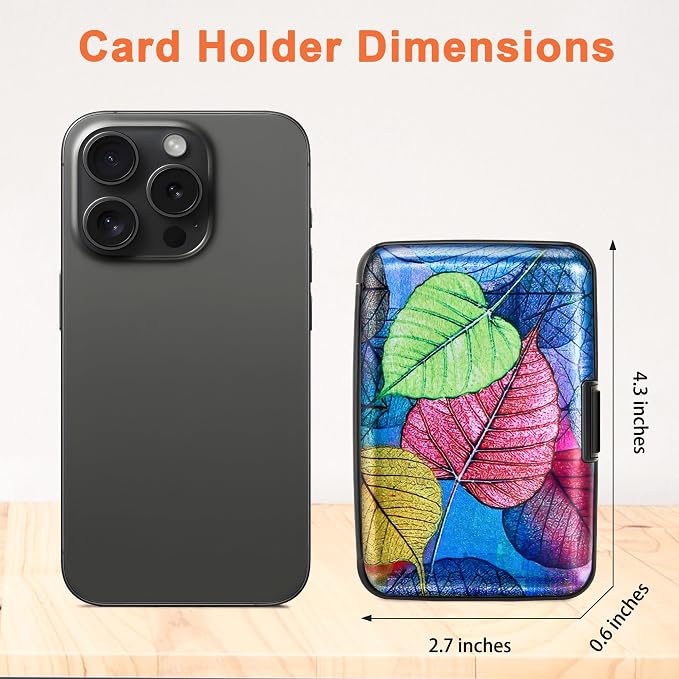 Mayski Credit Card Holder for Women RFID Blocking Wallet, Colorful Leaves | Card Wallets for Women Small Mini Business Metal Accordion Aluminum Alloy Hard Case for Men - Image 5