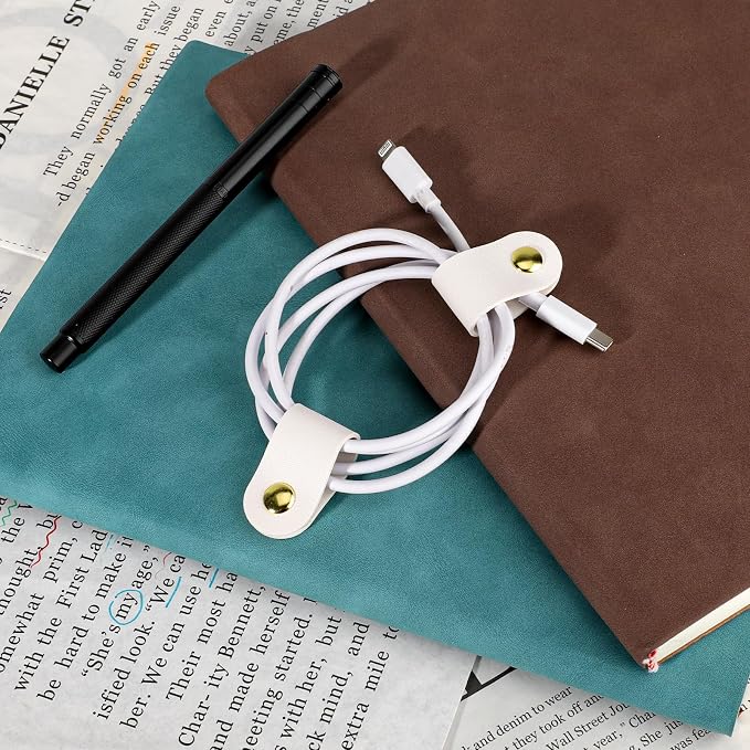 6Pcs Leather Cable Organizer - Reusable Straps, Ties for Phone Charging, Power Cords, Headphones - PU Leather USB Multipurpose Cord Holder With Snap Closure - Image 6