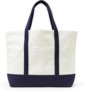 Amazon Essentials Unisex Adults' Large Heavy Duty Canvas Beach Tote Bag, Natural/Navy, One Size by AmazonEssentials