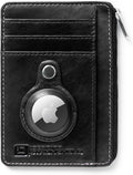 ID Stronghold RFID Blocking Front Pocket Wallet – Slim Minimalist Genuine Leather Wallet with Zipper Coin Pocket (Airtag Black) by IDStronghold