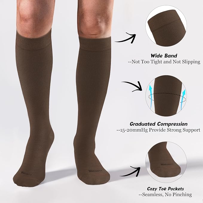 Cotton Compression Socks for Women&Men 15-20mmHg Knee High Cute Support Sock for Nurses, Pregnant Women, Travel - Image 3