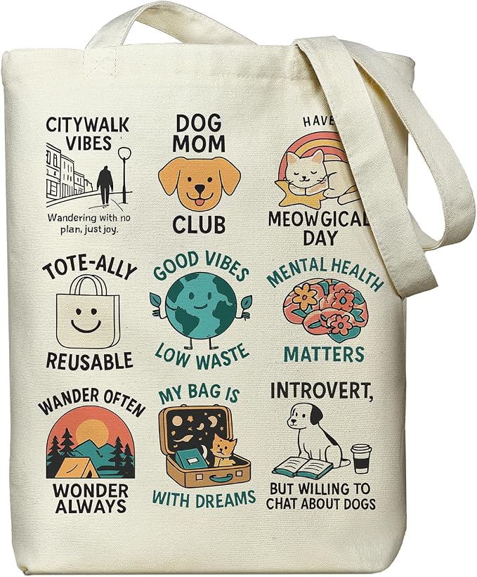 itgowisa Canvas Tote Bag for Women, Tote Bag with Zipper Inner Pocket, Zippered Canvas Bag for Shopping Work Grocery Everyday by ItgowisaDriect