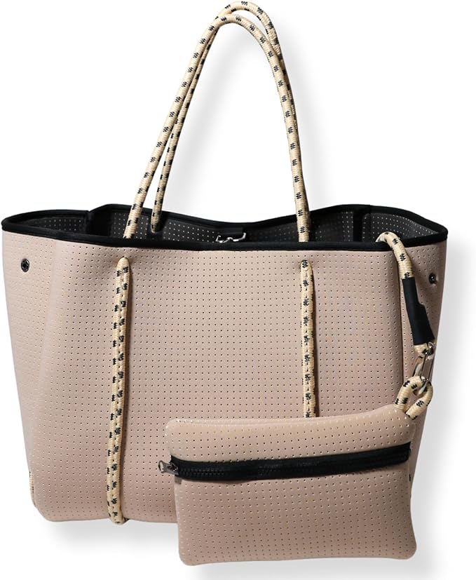 POPUPS Large Neoprene Tote Bag for Women - Everyday Designer Handbag for Travel Work and Beach with Pockets and Zipper Pouch by POPUPSBrand