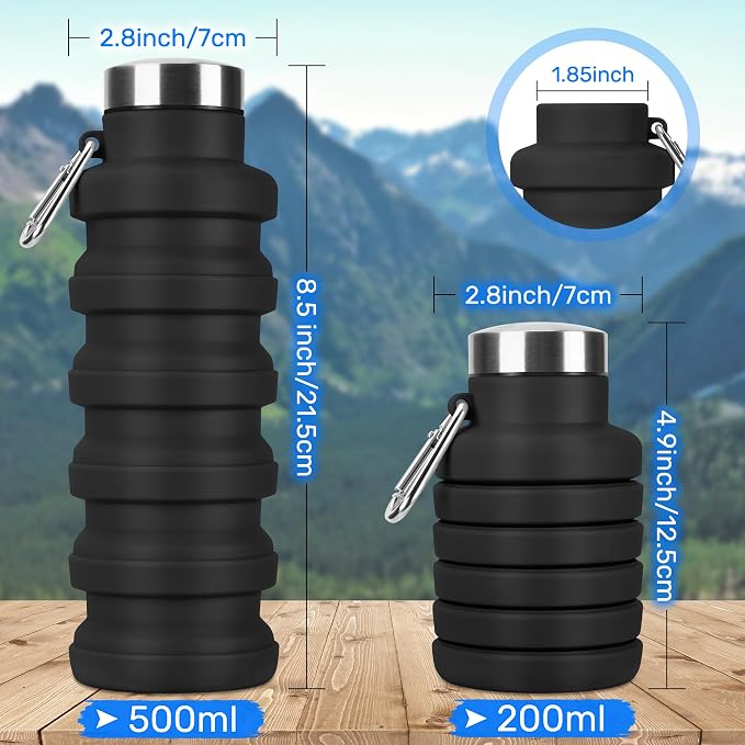 Collapsible Water Bottle, 16oz Portable Reusable Silicone Water Bottle, BPA-Free Leak-Proof Foldable Design with Carabiner, Lightweight Durable for Gym, Travel, Camping, Hiking, Sports-Green - Image 7