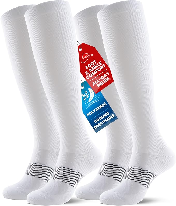 PULIOU Cooling Compression Socks for Women Men, 20-30 mmHg Circulation Knee High for Travel, Flying, Running, 2 Pairs by PULIOU
