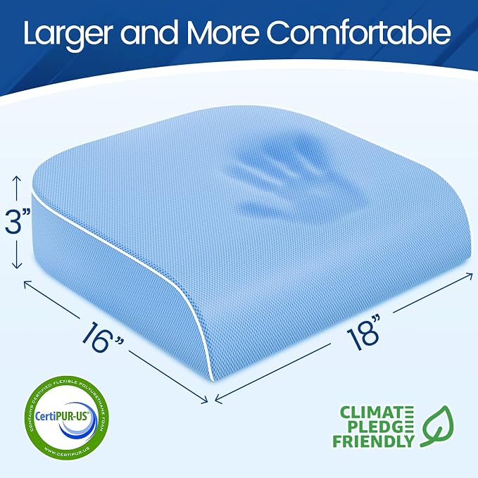 SweetSlubr Seat Cushion, Chair Pad, Memory Foam Tailbone Pain Relief | Office Chair Cushion for Tailbone Pain Relief, Non-Slip Cover, Soft Support for Office Chair, Car Seat,Large/Light Blue - Image 2