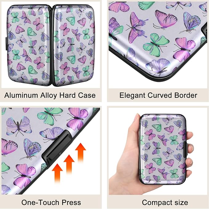 Mini RFID Aluminum Wallet Credit Cards Holder Business Card Case Metal ID Case for Men Women(Colorful Butterflies) - Image 3