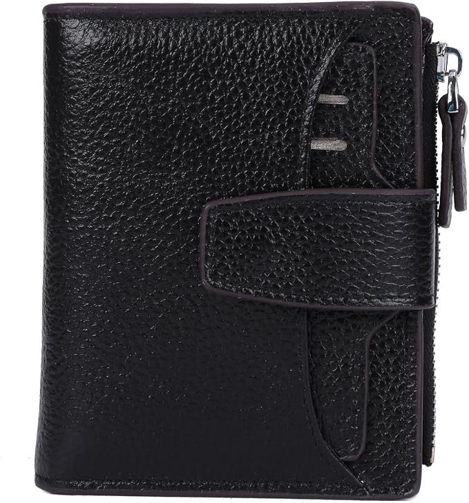 Women's RFID Blocking Leather Small Compact Bi-fold Zipper Pocket Wallet Card Case Purse with id Window by AINIMOER