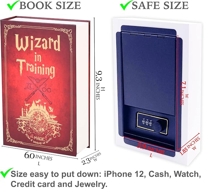 Wizard in Training Book Safe with Real Pages, Magical Diversion Book Safe Lock Box with 3-Digit Combination Lock, Cool Secret Compartment Money Storage Box for Cash and Valuables,9.3''x6.0''x2.3'' - Image 8