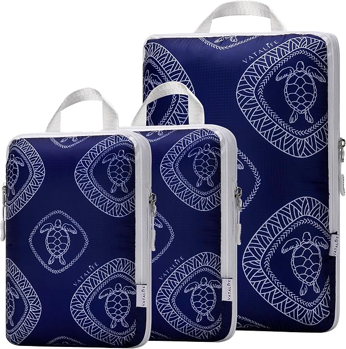 Space Saving Compression Packing Cubes for Kids & Women, Organizer Bags for Kids & Adults, Diaper Bag Organizer Set, Packing Cubes for Travel 3pc Set - Blue Turtle by Unknown