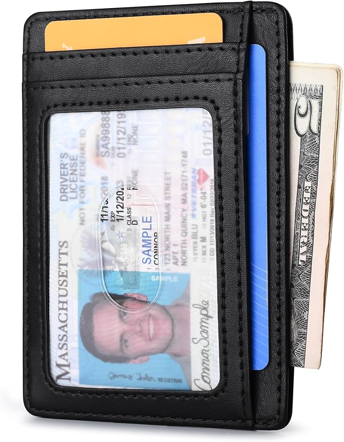 Buffway Slim Minimalist Front Pocket RFID Blocking Leather Wallets for Men and Women - Slate Black | Slim - Image 2