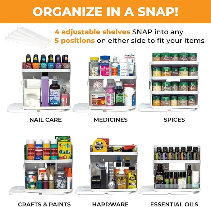 Spice Rack Organizer for Cabinet, 4 Adjustable Shelves | 4 Snap-In Adjustable Shelves, 8.9"H x 6.1"W x 10.8"D, Magnetic Modular Connect, Pivot-Up Shelves, Small Things Tray, No Tools - Image 4