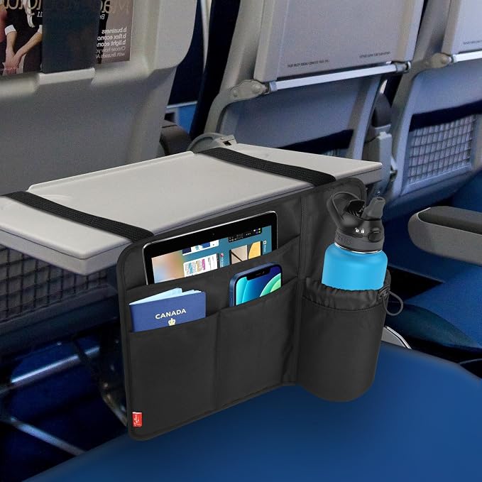 Airplane Seat Back Organizer & Storage, Airplane Tray Table Cover for Personal Items, Airline Seat Hanging Pockets Media Pouch,Reusable Travel Essentials, Fits Tablets, Cell Phone,Water Bottle (Black) - Image 7