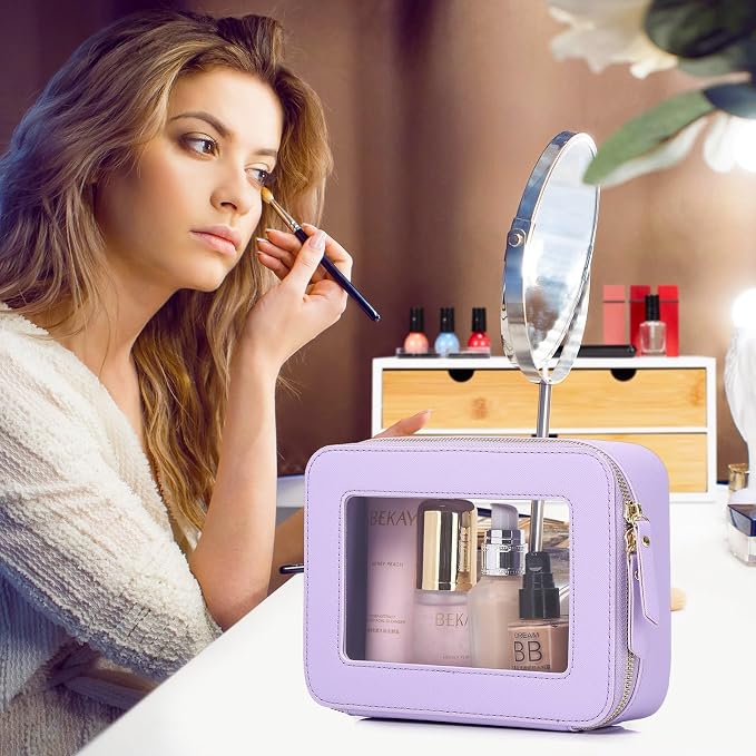 Pinkmik Clear Makeup Bag, (Purple, L+M+MINI) | Waterproof, Travel Case for Cosmetics and Toiletries, Women's Purse Organizer, Clear Car Bag with Zipper - Image 4