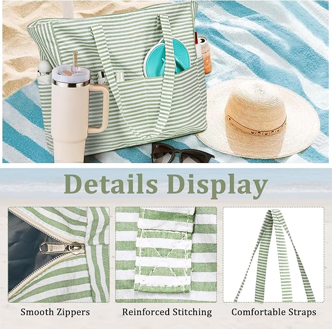 LEDAOU Large Beach Bag for Women, Waterproof Sandproof Tote Bag with Zipper | 36L Pool and Swim bag with Zipper, Wet/Dry pocket and 7 Pockets for Beach Days, Cruises, Vacations and Family travel - Image 5
