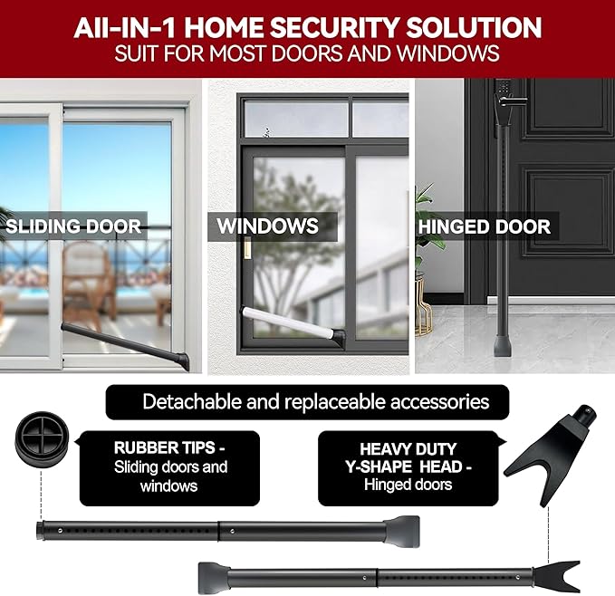 AceMining 2 Pack Door Security Bar, Patio Door Lock, 20-50 in | Sliding Glass Door Security Bar for Patio Door, Window Security and Door Stopper Protection, Black - Image 2