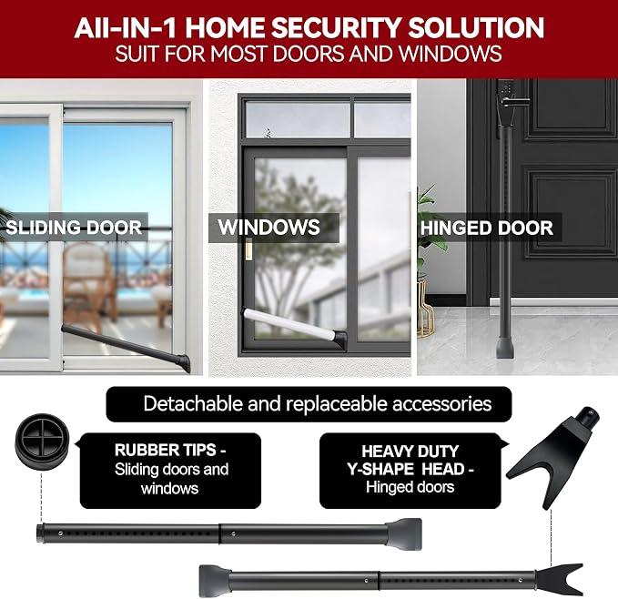 AceMining 1 Pack Door Security Bar, Patio Door Lock, 20-50 in | Sliding Glass Door Security Bar for Patio Door, Window Security and Door Stopper Protection, Black - Image 2