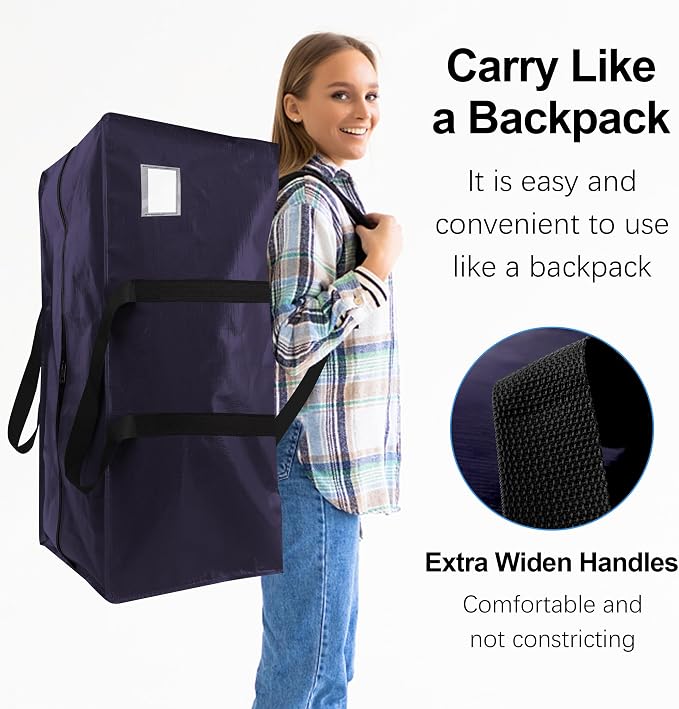 VELVETSURE Heavy Duty Extra Large Moving Bags W/Backpack Straps - Strong Handles & Zippers, Storage Totes For Space Saving, Fold Flat, Alternative to Moving Box and Storage Bin (Set of 6, Blue) - Image 4