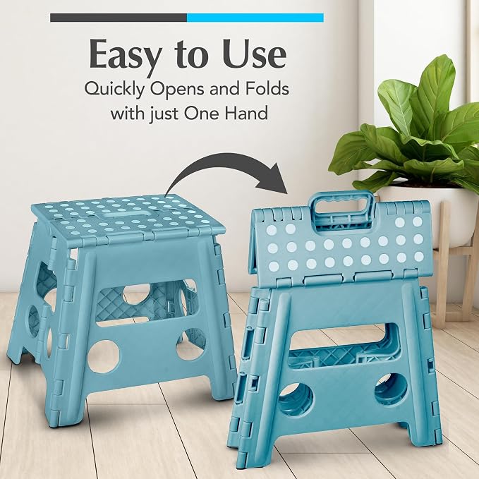 Handy Laundry Folding Step Stool 13 Inch, Teal, Non-Slip Holds 300 lbs | 13 Inch, Teal, Foldable Collapsible Step Stool, Non-Slip, Holds 300 lbs, Kitchen Bathroom Bedroom, Adults - Image 3