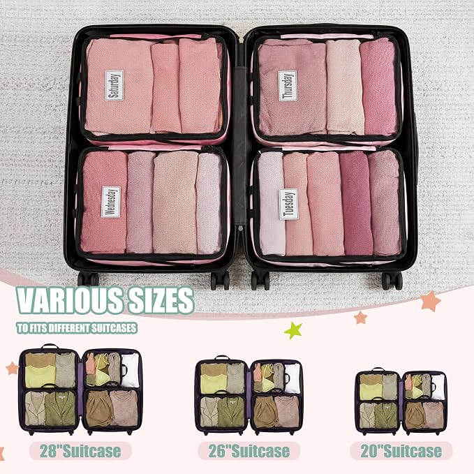 7 Pcs Packing Cubes for Travel Days of Week,Vibrant Color,Large - Image 4