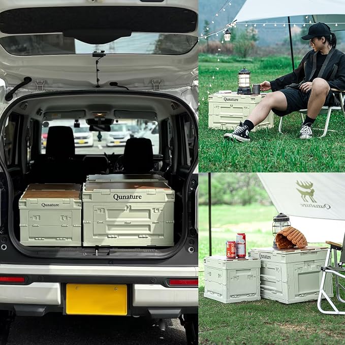 Collapsible Camping Storage Bin 26L with Lockable Doors & Cutting Board | Folds Flat, Stackable, 66 lbs Capacity, Removable Wood Board Top, 26L - Image 7